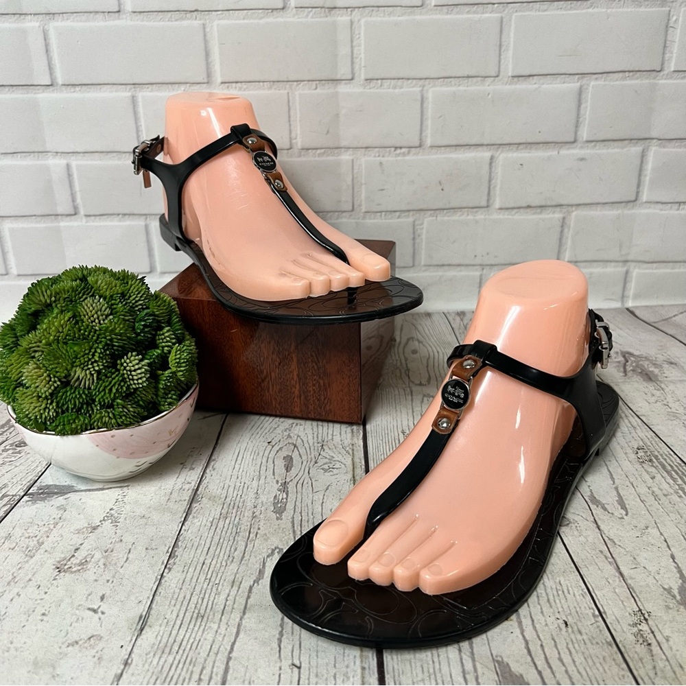 Coach Black T-Strap Sandals
